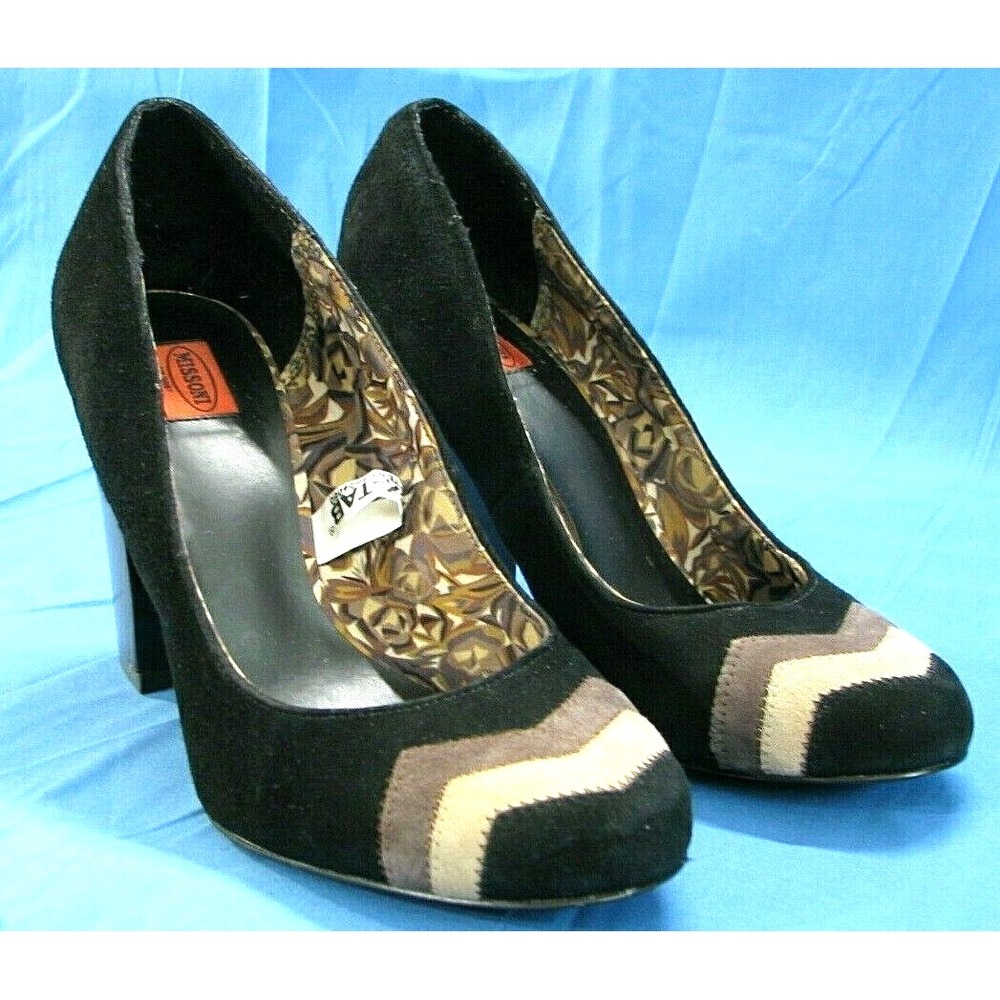 MISSONI For Target BLACK SUEDE HIGH HEELS Brown Chevron Round Toe Y2K VTG sz 7